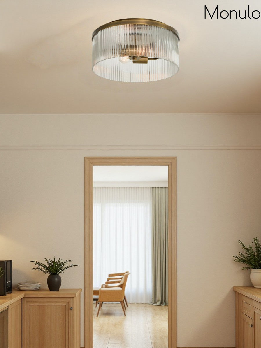 Ribbed Glass Ceiling Lamp Modern Low-Profile Design Bedroom Living Room Hall - Lamylie