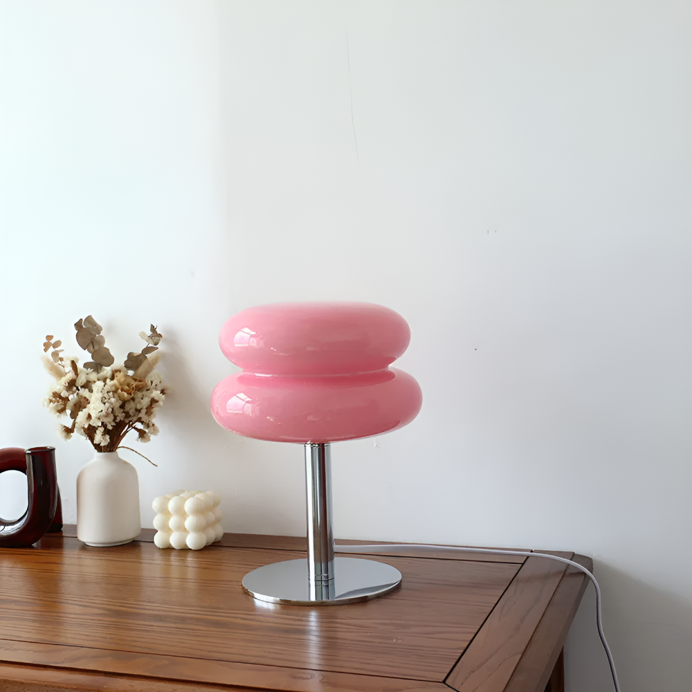 Venice Macaron Mushroom Table Lamp | Design Glass Dome with Iron Base | Decorative Lighting for Bedroom Living Room | Ø18×28cm - Lamylie