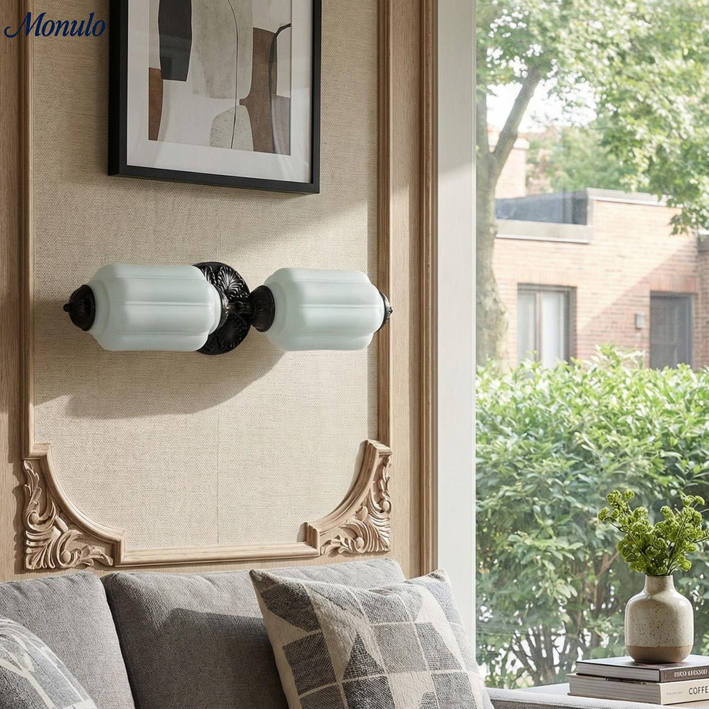 Vintage Glass Wall Lamp Horizontal Model Eloise Light Source for Living Room and Hallway - Lamylie