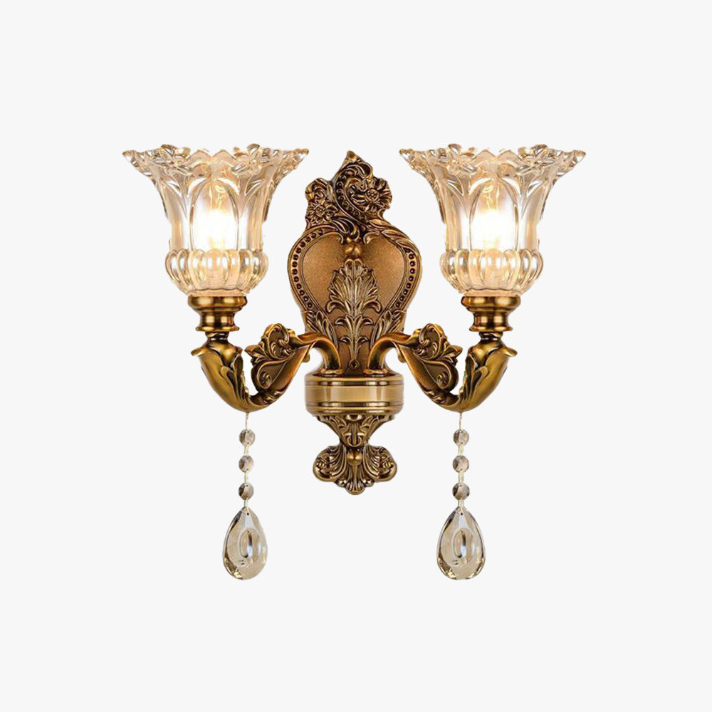Vintage Gold Glass Double Wall Lamp Classic Warm White Light Indoor Wall Lamp E14 Bedroom Living Room Hall Decorative Lighting Wall Light - Lamylie