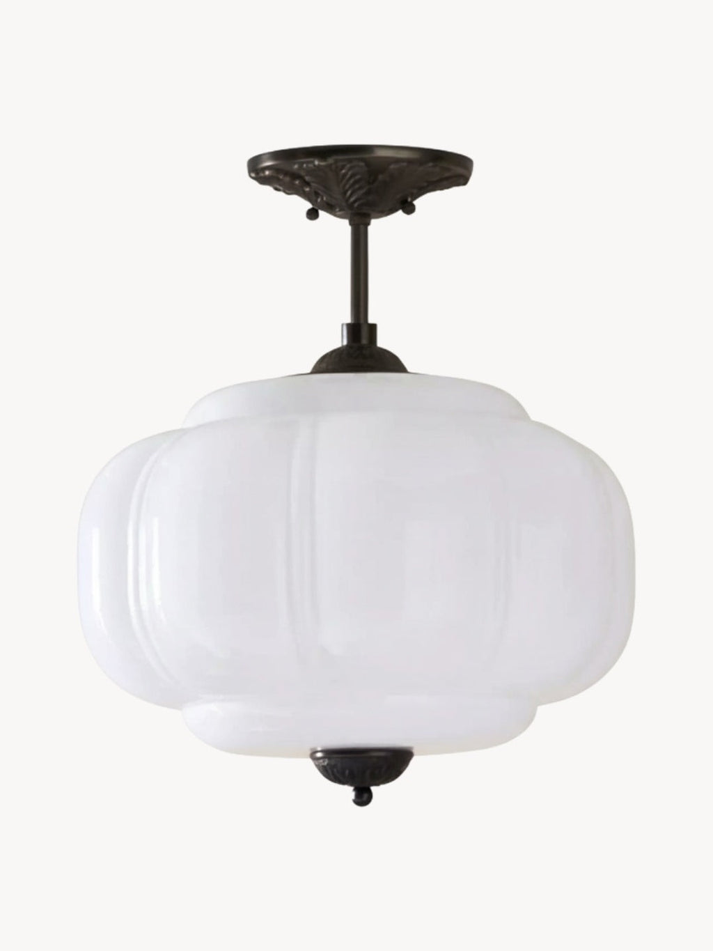 Vintage Milk Glass Ceiling Lamp Scalloped Edge White Pink Green Blue Clear Matte Glass Semi-Flush Pendant Lamp Brass Black Finish - Lamylie