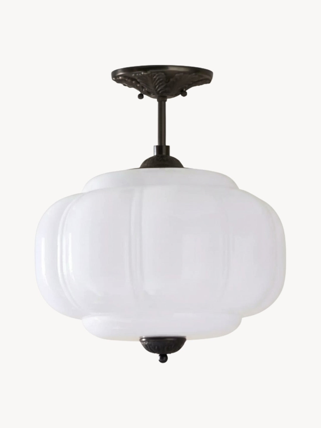 Vintage Milk Glass Ceiling Lamp Scalloped Edge White Pink Green Blue Clear Matte Glass Semi-Flush Pendant Lamp Brass Black Finish - Lamylie