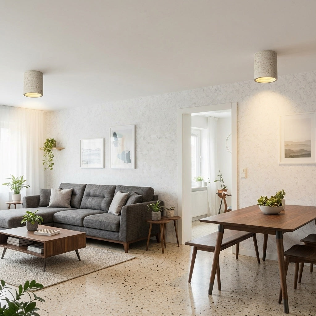 Cylindrical Travertine Ceiling Lamp | LED Lighting for Modern Interiors - Lamylie