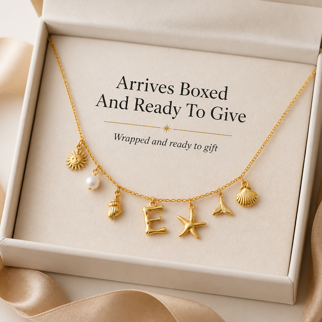 Marivaine – Personalized Ocean Charm Necklace with Initial & Sea Charms - Lamylie