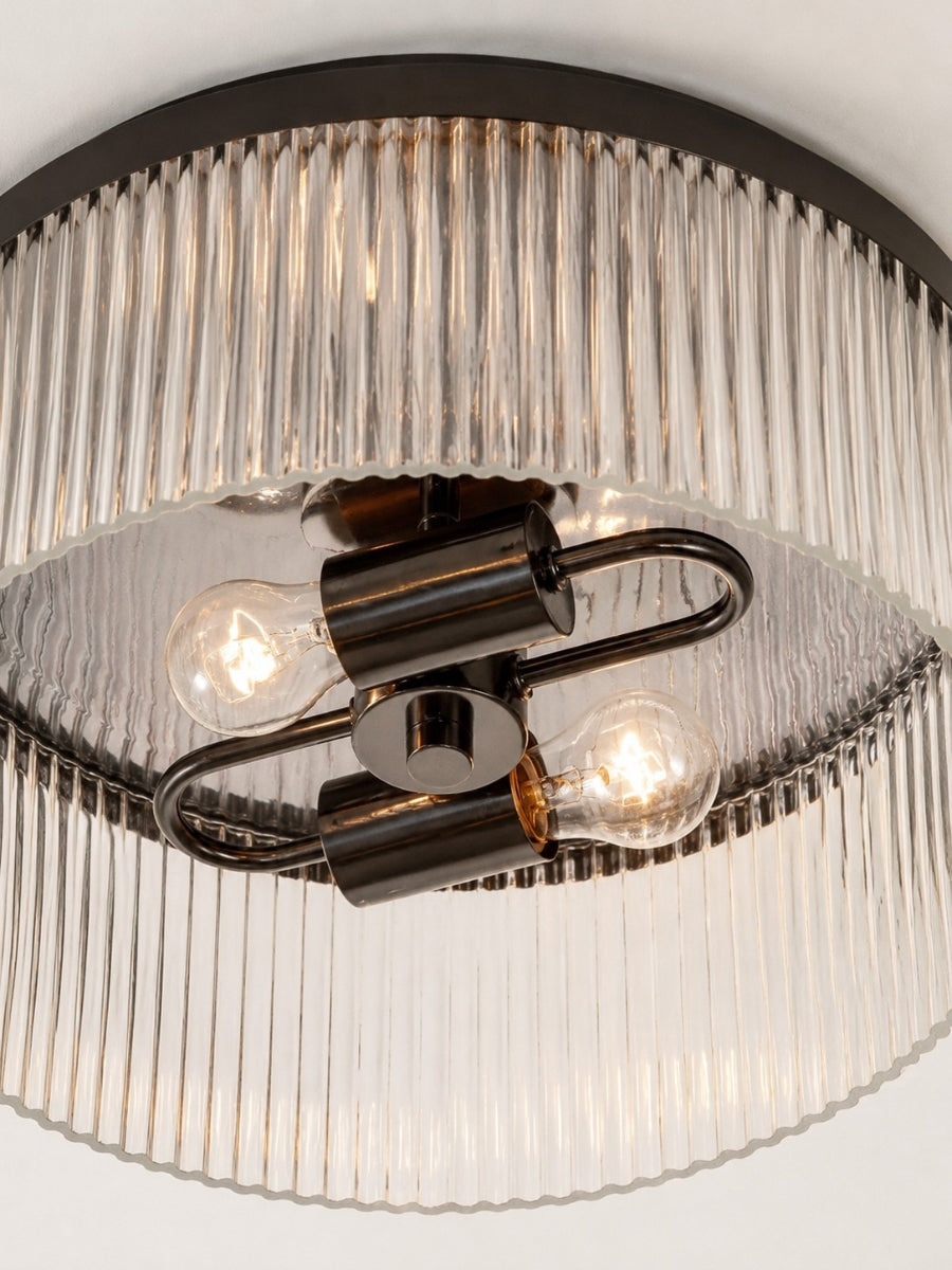 Ribbed Glass Ceiling Lamp Modern Low-Profile Design Bedroom Living Room Hall - Lamylie