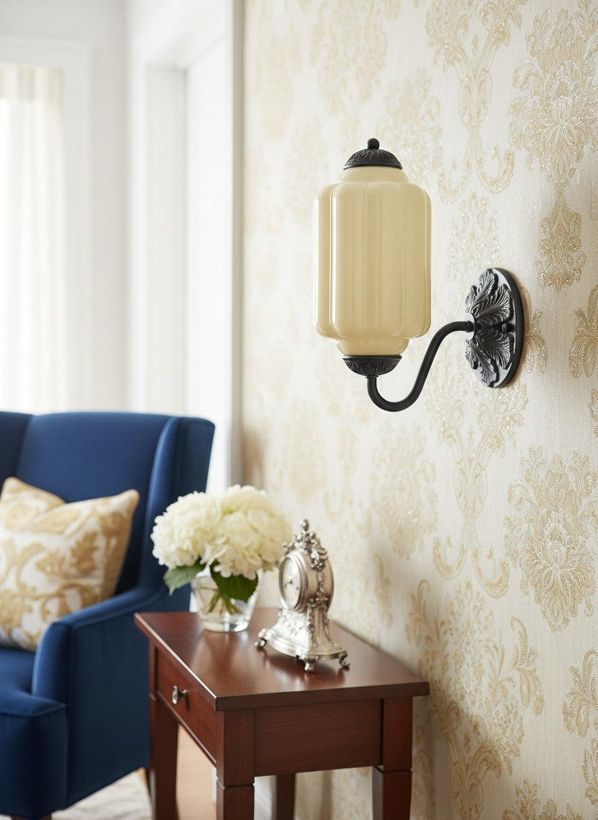 Milk Glass Wall Lamp Eloise for Hall and Bedroom | Vintage Wall Lighting with Milky White Glass - Lamylie