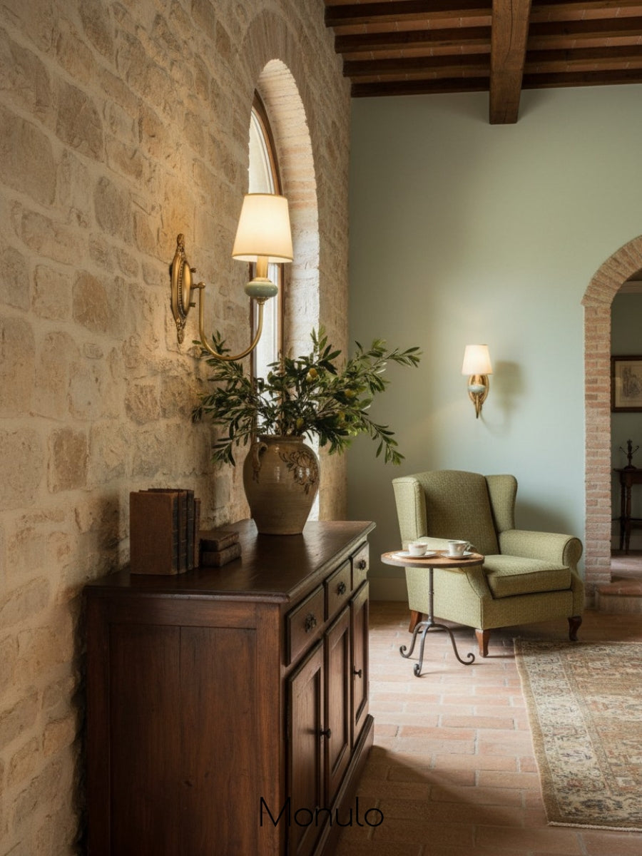 Ceramic Wall Lamp with Fabric Shade - 1 or 2 Light Points - E27 - Various Colors & Styles - Lamylie