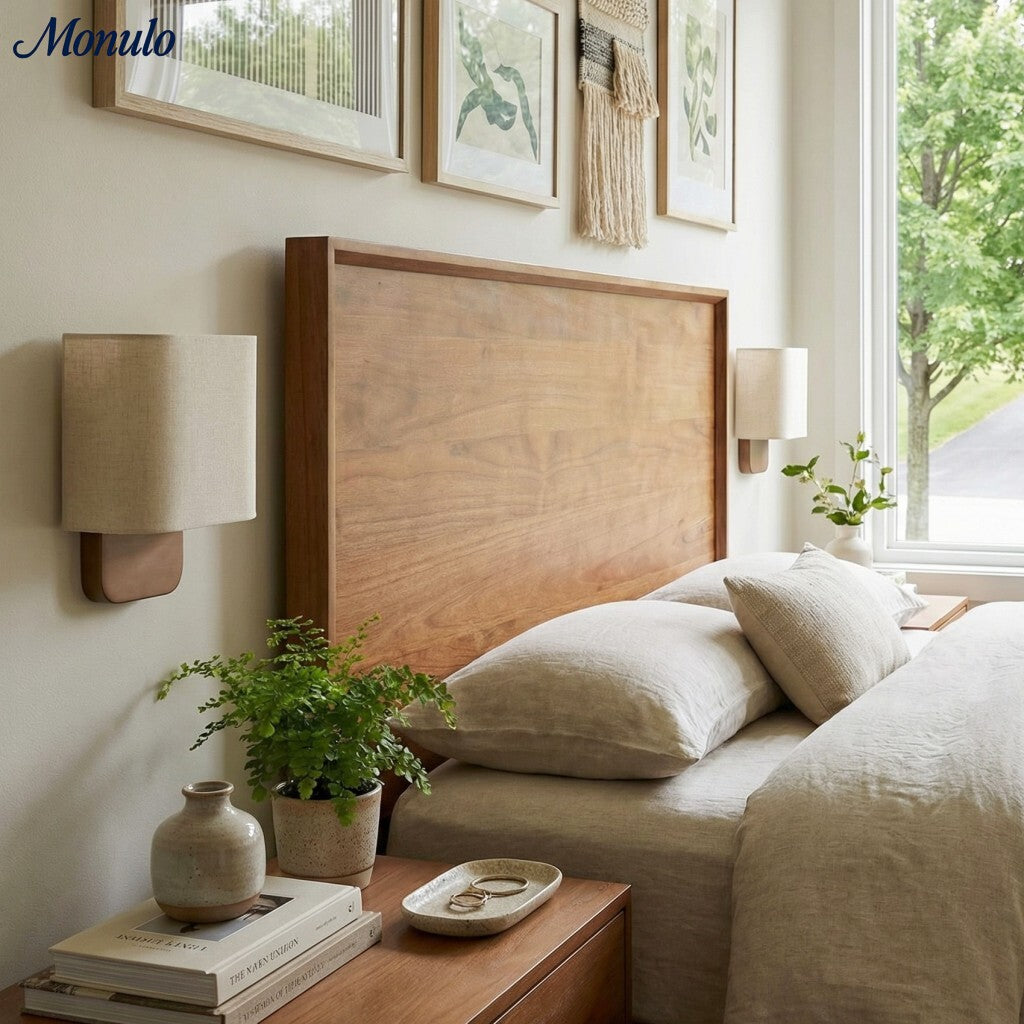 Fabric Wall Lamp with Metal Fitting for Reading Light Bedroom - Lamylie