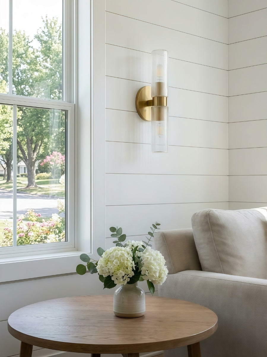 Wandlampe mit doppelten gerippten Glasröhren | Zeitgenössische Wandbeleuchtung für Flur und Eingang - Lamylie
