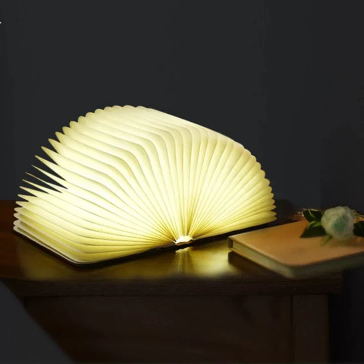 Lampka LED do książki z ciepłym światłem | Dekoracyjna drewniana lampka w kształcie książki do nastrojowego oświetlenia - Lamylie