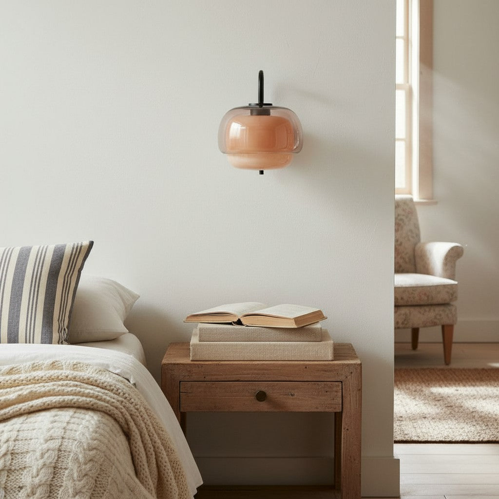 Colored Glass Wall Lamp with Round Shade | Green, Pink, Orange | Modern LED Lighting - Lamylie