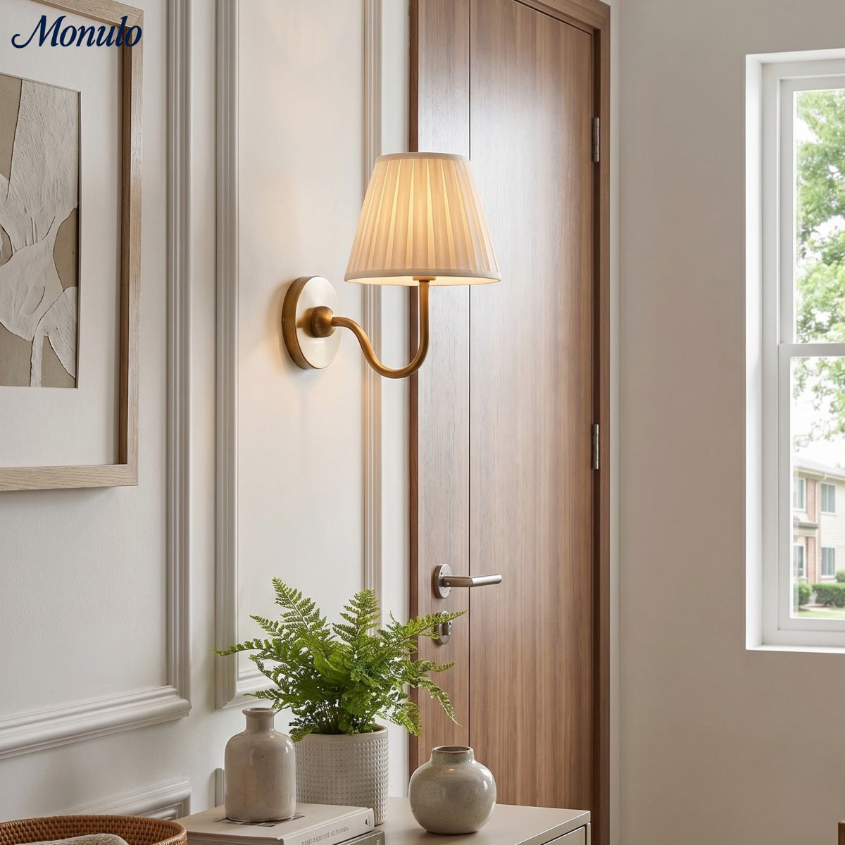 Wall Lamp with Pleated Fabric Shade | Classic Lighting for Bedroom and Living Room - Lamylie