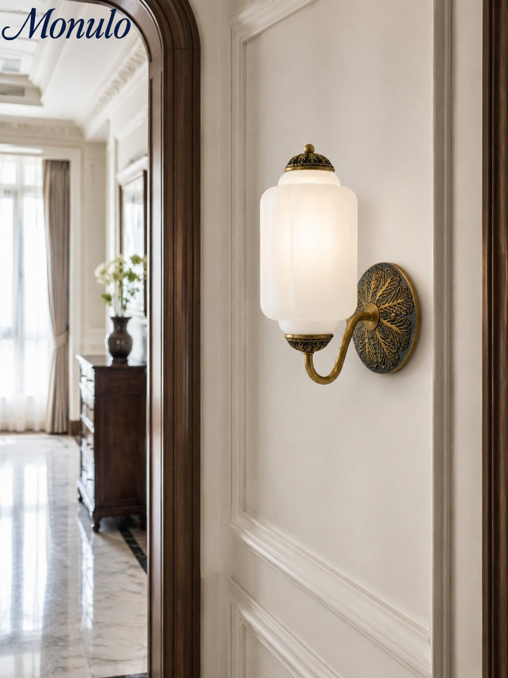 Milk Glass Wall Lamp Eloise for Hall and Bedroom | Vintage Wall Lighting with Milky White Glass - Lamylie
