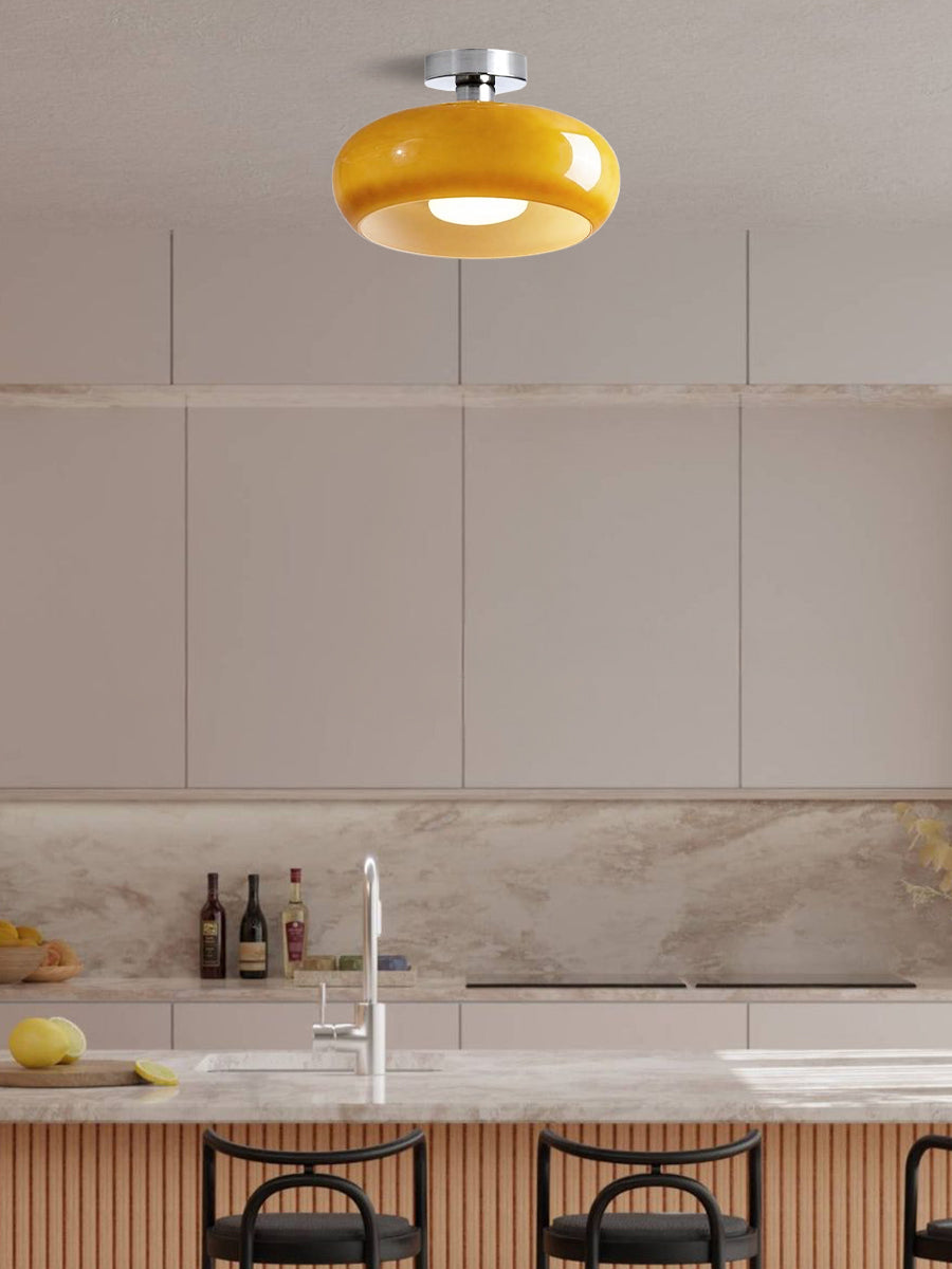 Ceiling Lamp Glass Disc Bauhaus Design Brass or Chrome Orange Yellow or White Glass Retro Stylish Lighting - Lamylie