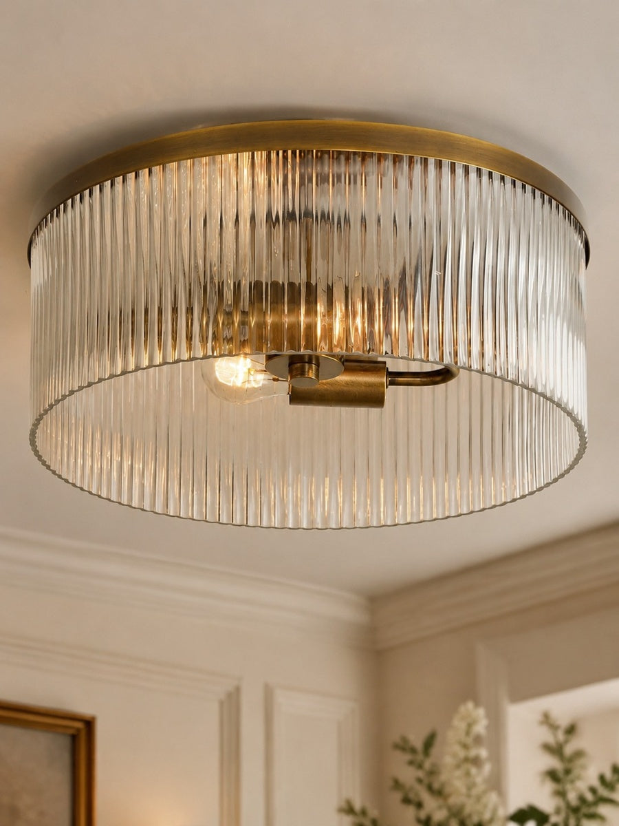 Ribbed Glass Ceiling Lamp Modern Low-Profile Design Bedroom Living Room Hall - Lamylie