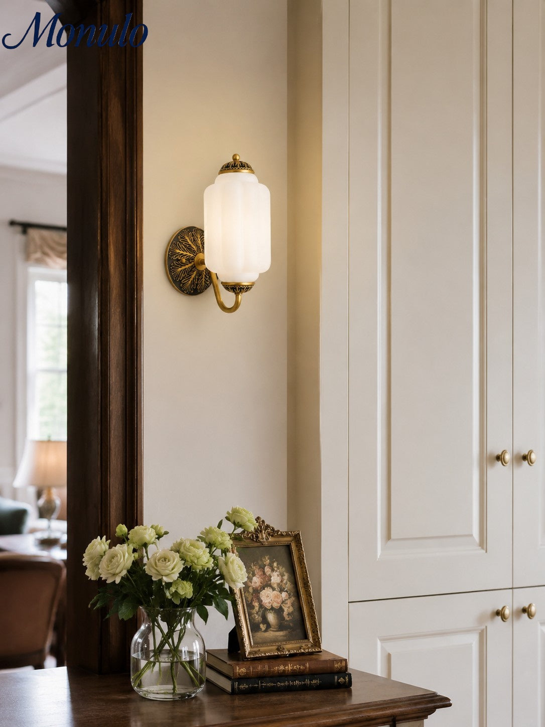 Milk Glass Wall Lamp Eloise for Hall and Bedroom | Vintage Wall Lighting with Milky White Glass - Lamylie
