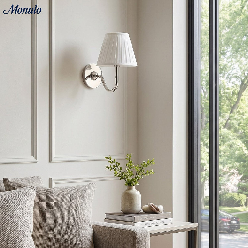 Wall Lamp with Pleated Fabric Shade | Classic Lighting for Bedroom and Living Room - Lamylie