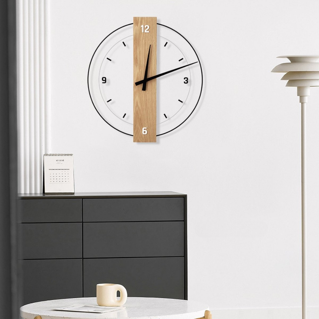 Large Quiet Wooden Wall Clock for Living Room Decor - Lamylie