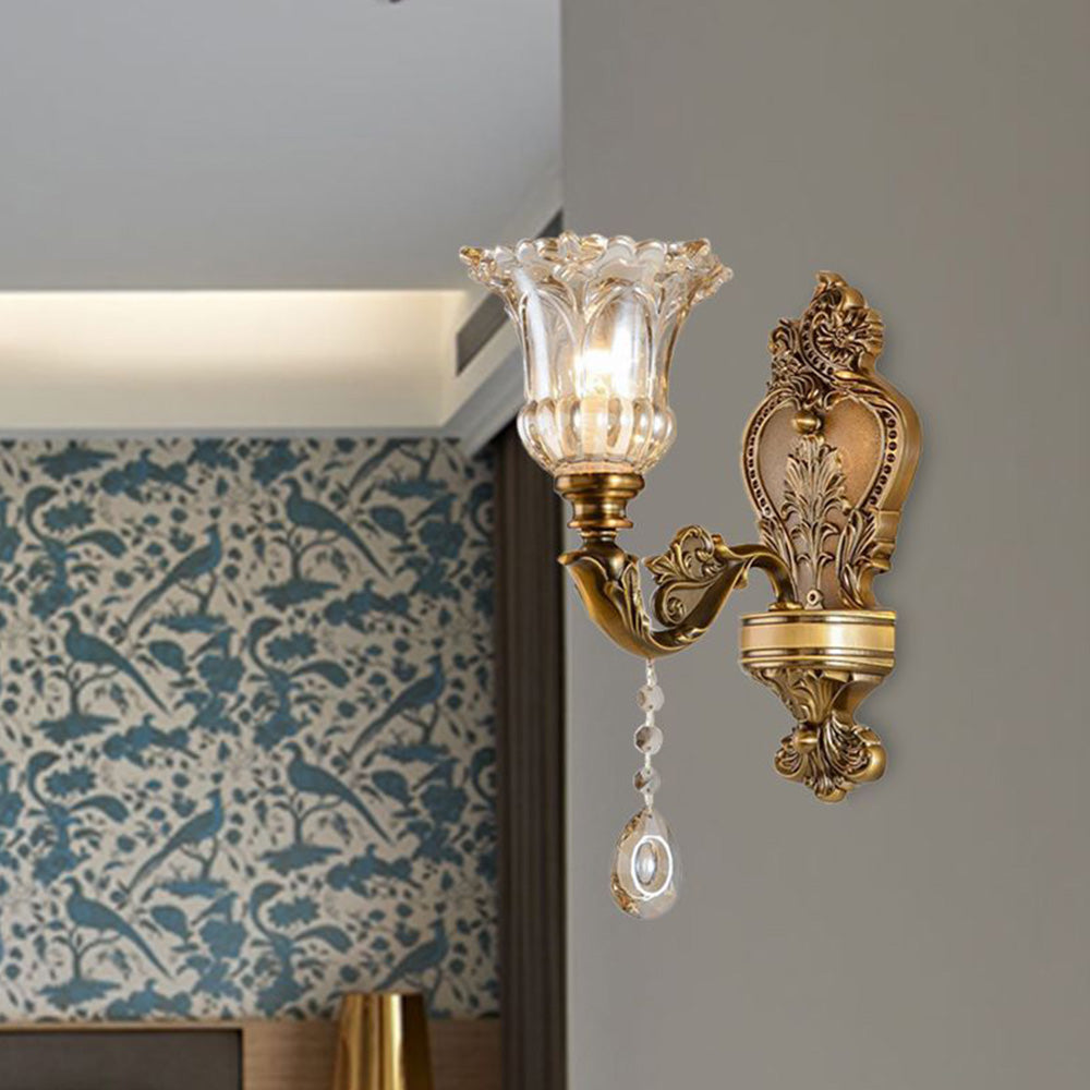 Vintage Gold Glass Double Wall Lamp Classic Warm White Light Indoor Wall Lamp E14 Bedroom Living Room Hall Decorative Lighting Wall Light - Lamylie