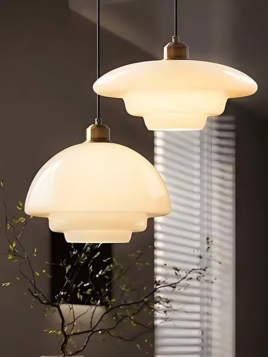 Glas-Pendelleuchte mit geschichtetem Design | Milchig weißes mattiertes Glas für Esszimmer und Wohnzimmer - Lamylie