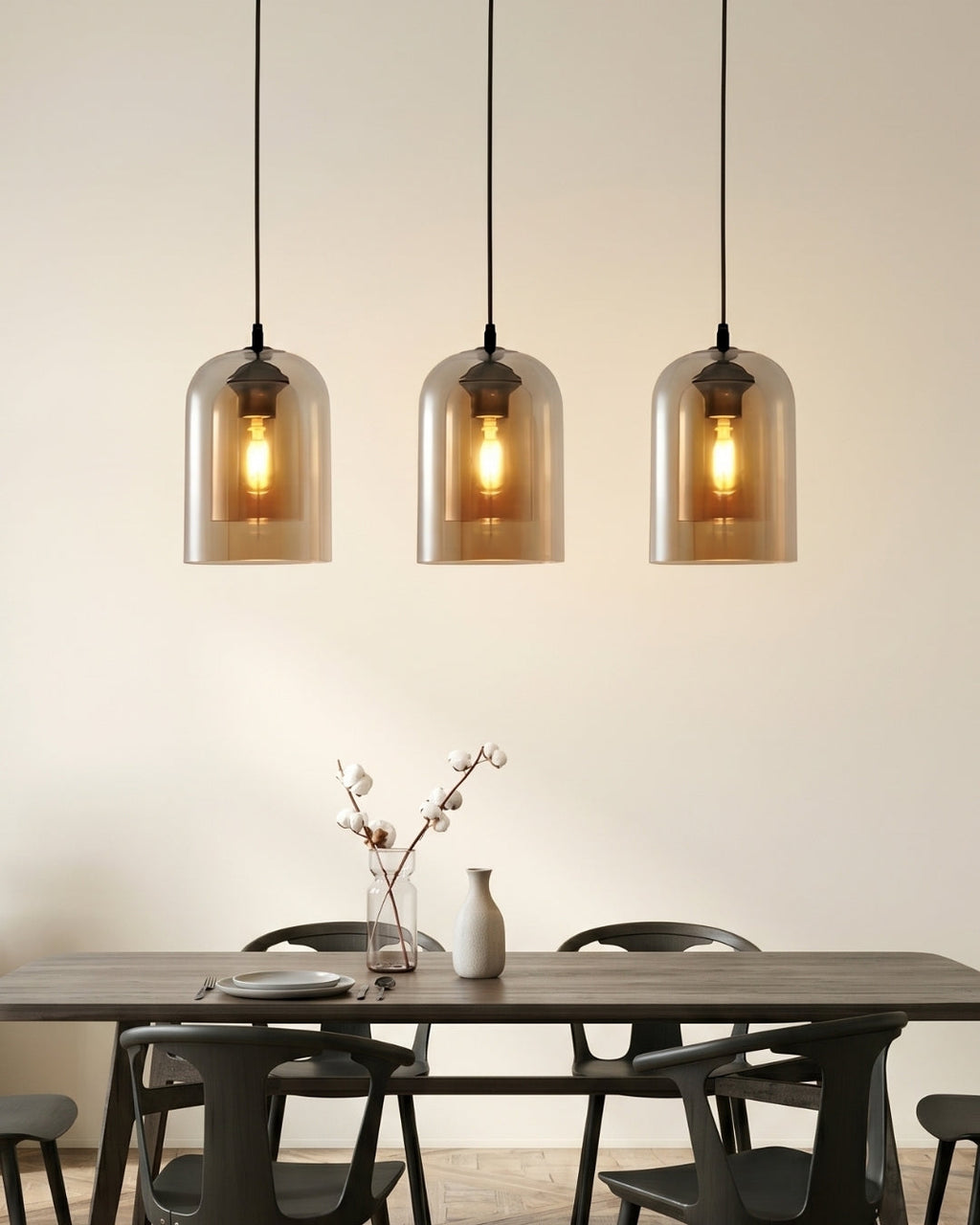 Glass Pendant Lamp Ginza with Curved Shape and Soft Ambient Lighting Warm White | E27 Socket Included Dimmable Compatibility - Lamylie