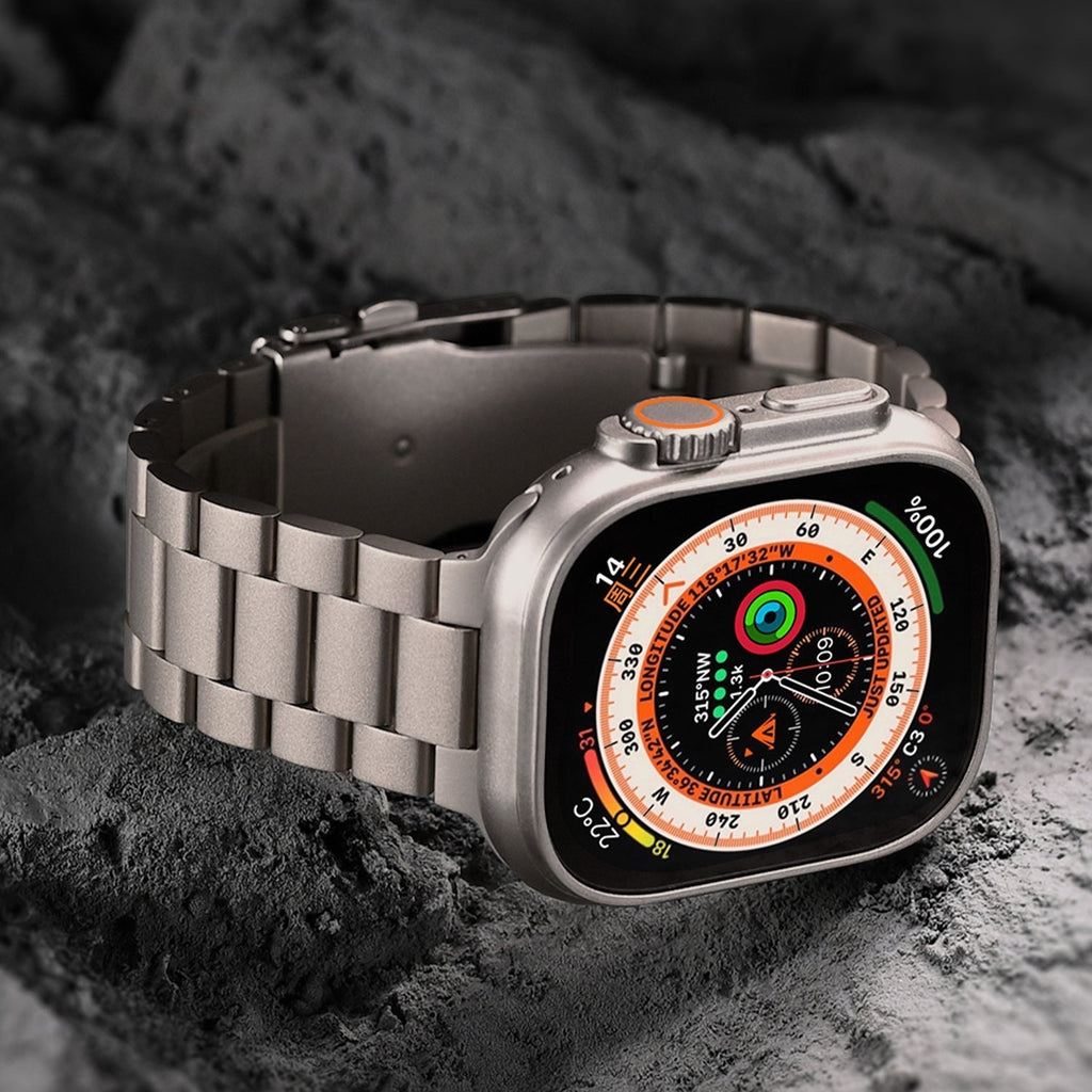 AeroGuard-reim for Apple Watch — slank titanreim, foldespenne med sikkerhetslås