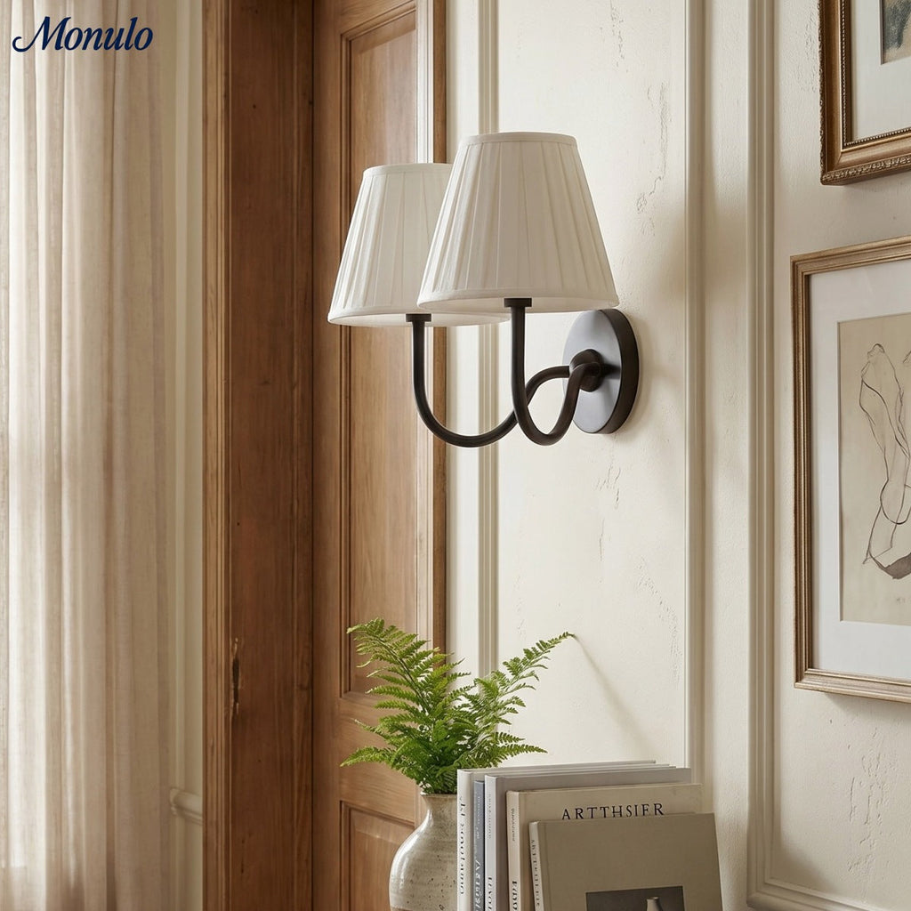 Wall Lamp with Pleated Fabric Shade | Classic Lighting for Bedroom and Living Room - Lamylie