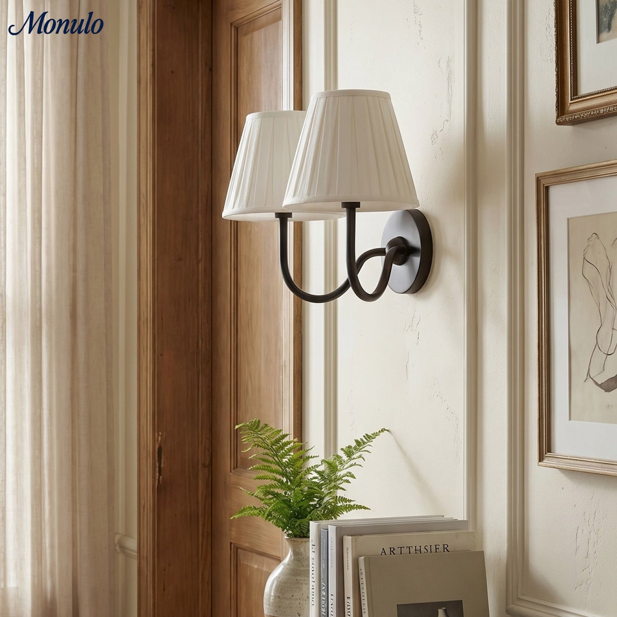 Wall Lamp with Pleated Fabric Shade | Classic Lighting for Bedroom and Living Room - Lamylie