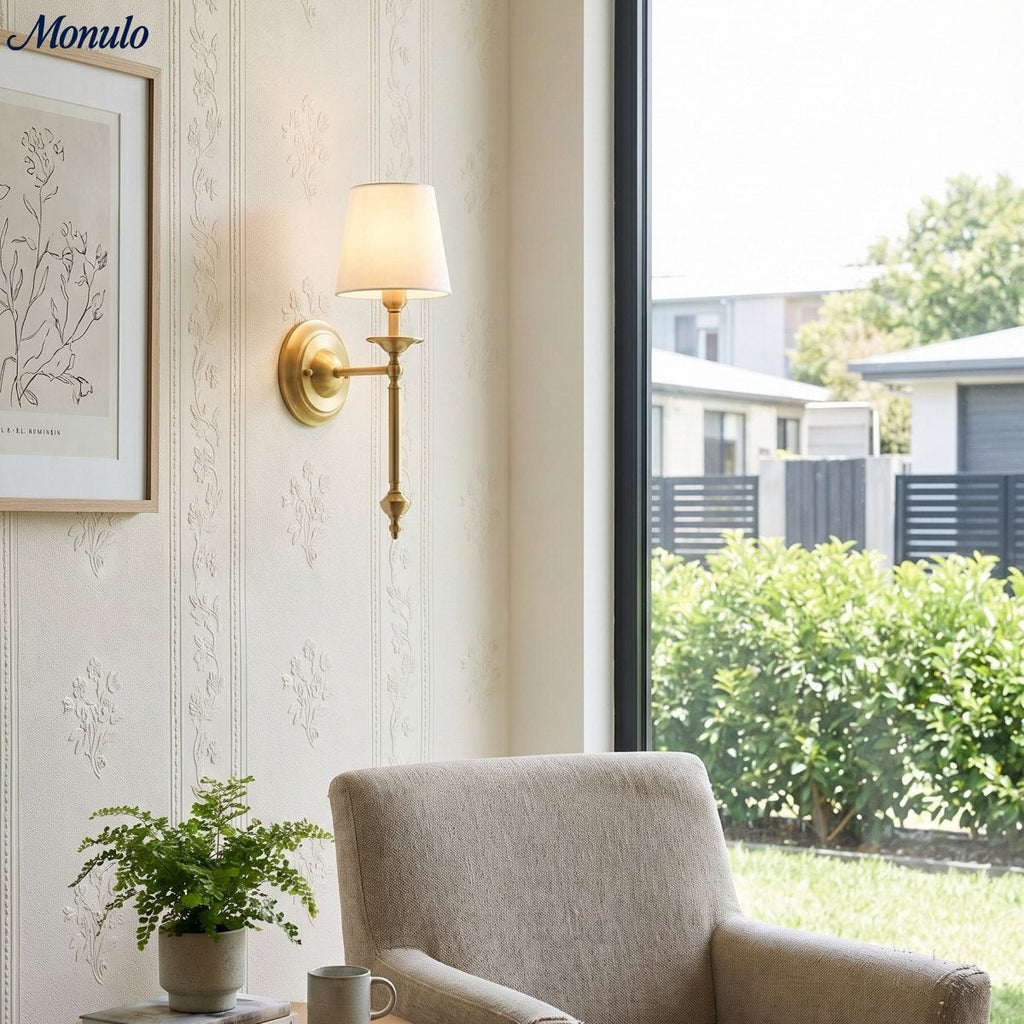 Stoffwandleuchte mit Vintage-Kupfer-Finish | Atmosphärische Beleuchtung für Flur, Schlafzimmer und Wohnzimmer - Lamylie