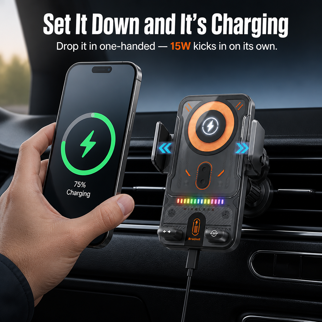 ChargeCruze — Greppa, ladda och kör handsfree med 15 W automatisk klämkraft - Lamylie