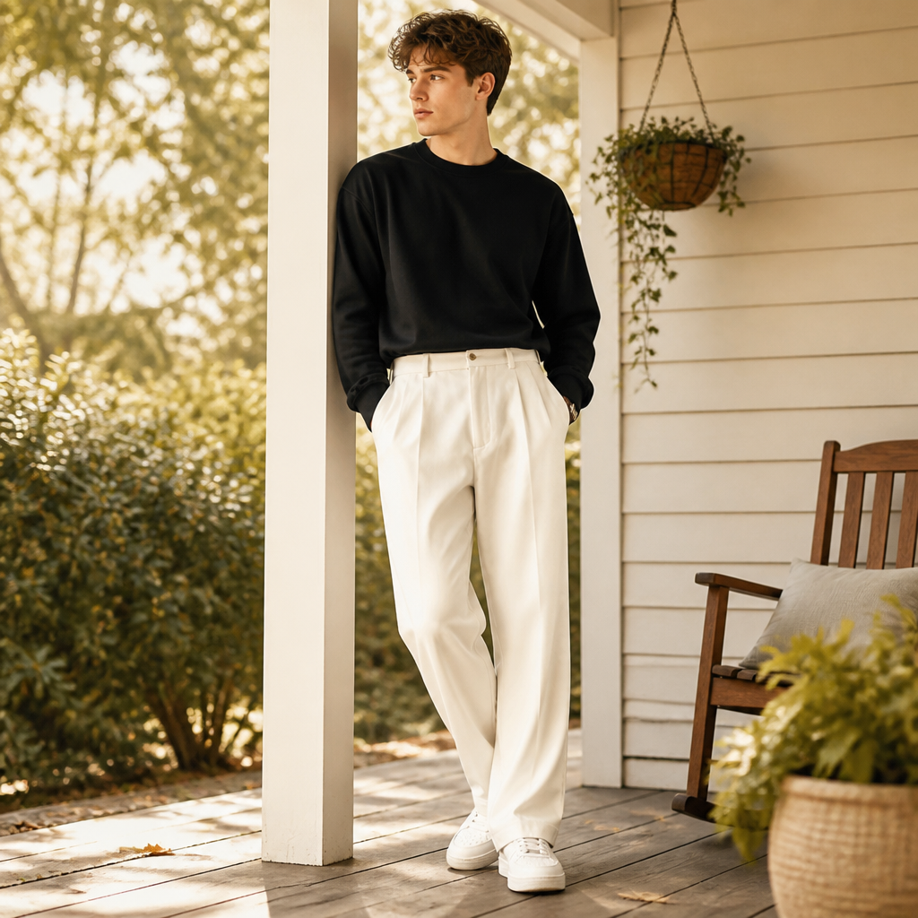 Marcello – Pantalon habillé plissé taille haute à jambe droite décontractée - Lamylie