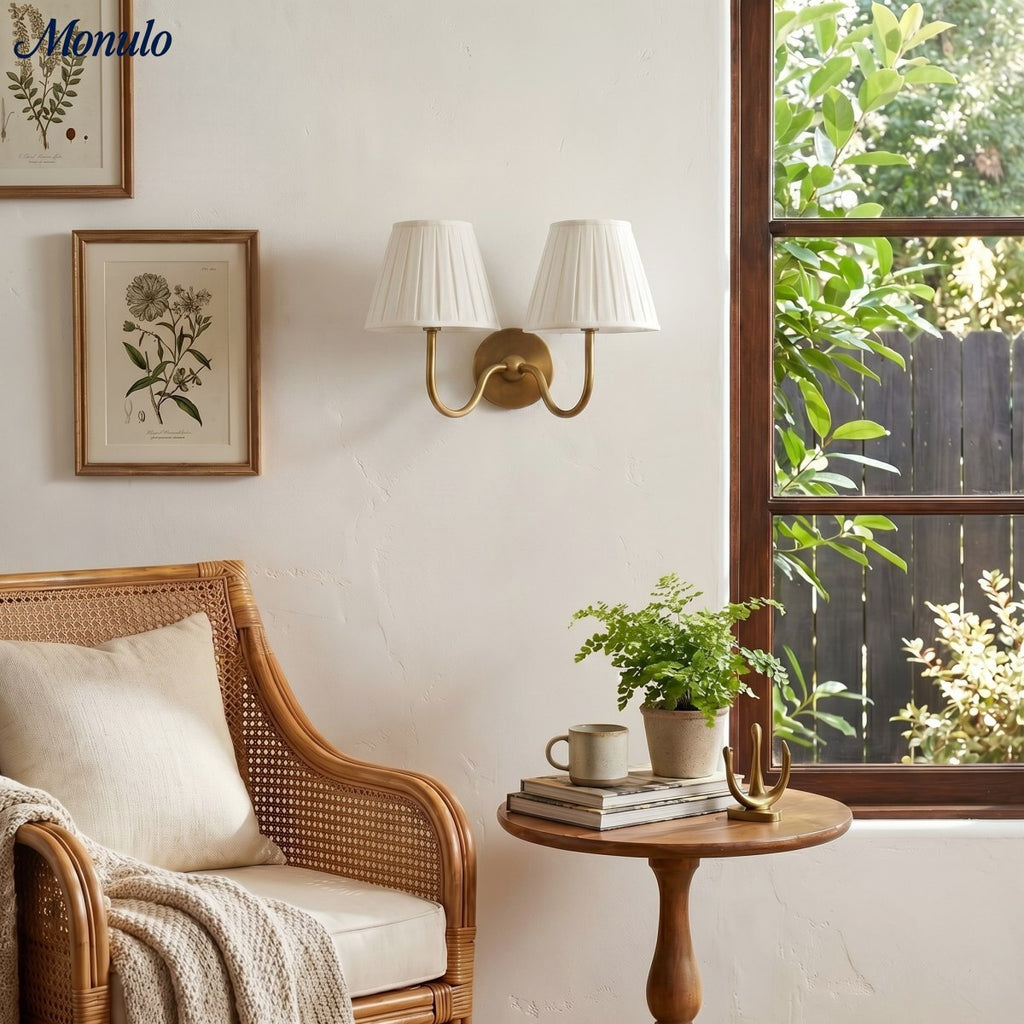 Wall Lamp with Pleated Fabric Shade | Classic Lighting for Bedroom and Living Room - Lamylie
