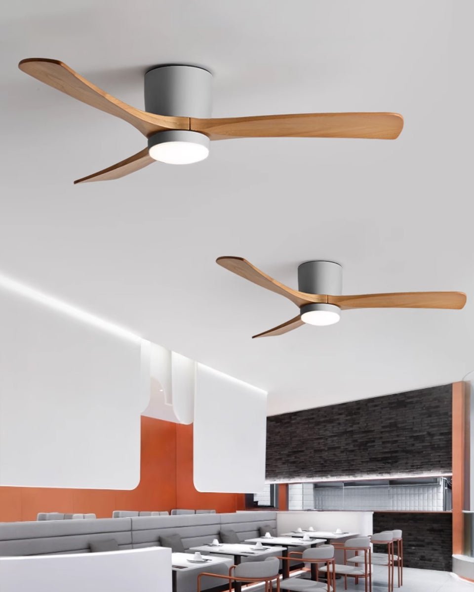 Ventilateur de plafond avec éclairage, design scandinave en bois, 106/122/132 cm, à intensité variable avec télécommande, ventilateur de plafond avec lampe LED, pales en bois, salon, chambre, salle à manger – Lamylie