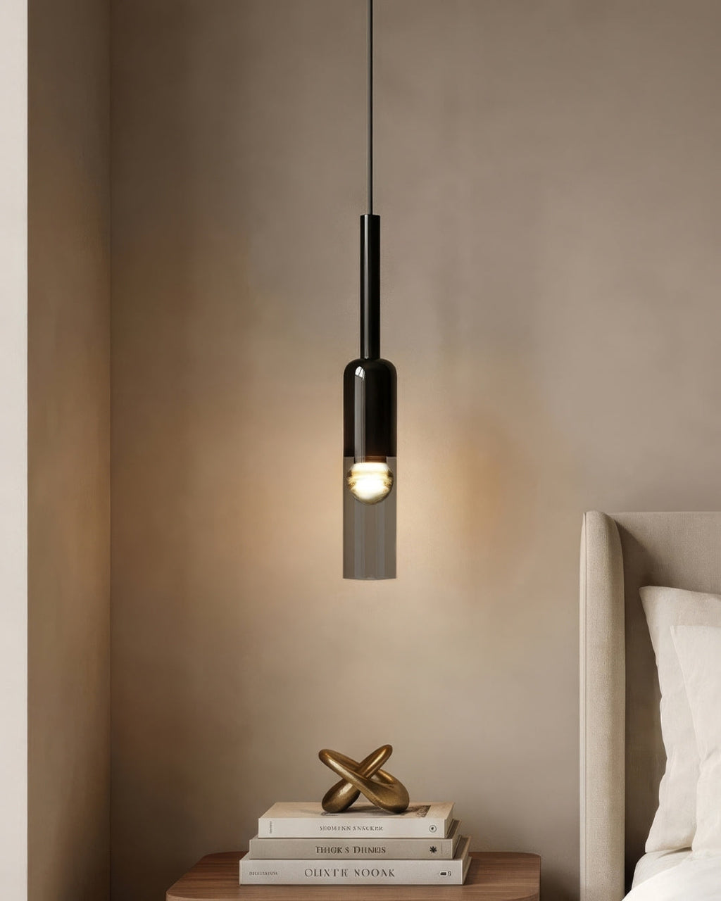 Smoked Glass Pendant Lamp with Minimalist Metal Structure | Modern Ambient Lighting for Dining Room, Bedroom, and Living Room - Lamylie