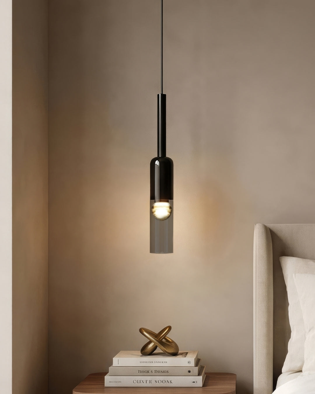 Smoked Glass Pendant Lamp with Minimalist Metal Structure | Modern Ambient Lighting for Dining Room, Bedroom, and Living Room - Lamylie