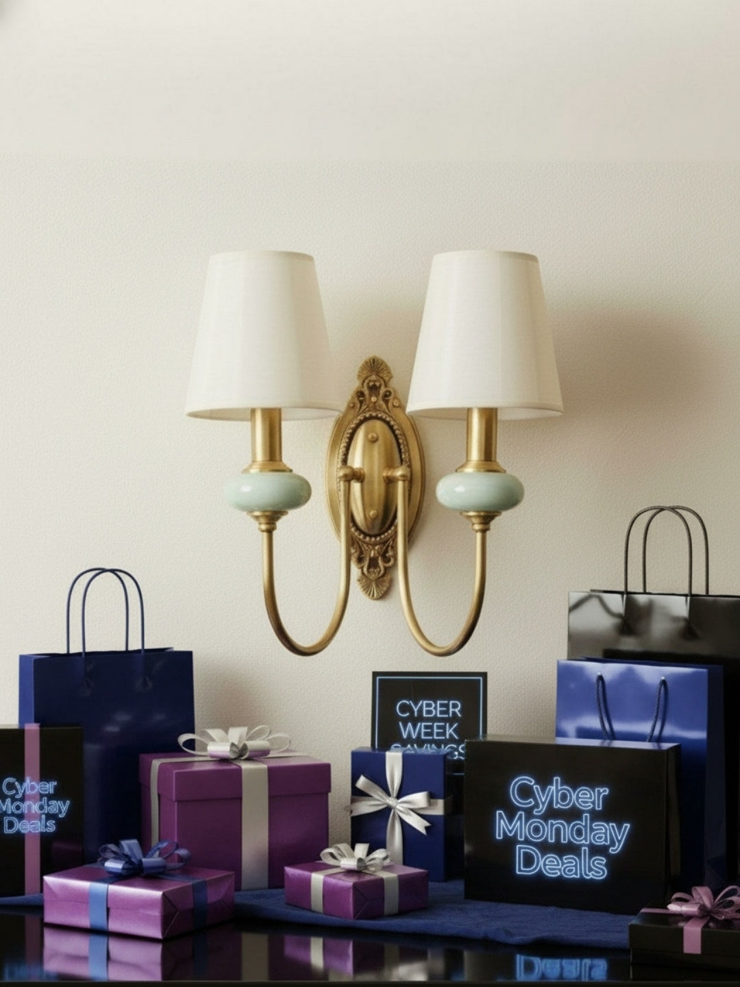 Ceramic Wall Lamp with Fabric Shade - 1 or 2 Light Points - E27 - Various Colors & Styles - Lamylie