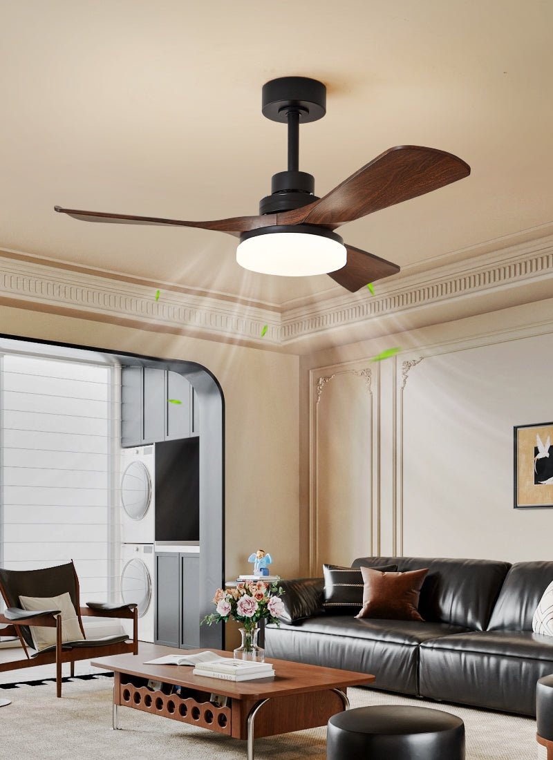 Moderní stropní ventilátor s osvětlením | Tichý ventilátor s LED osvětlením a 3 rychlostmi | Stmívatelný s dálkovým ovládáním – Lamylie
