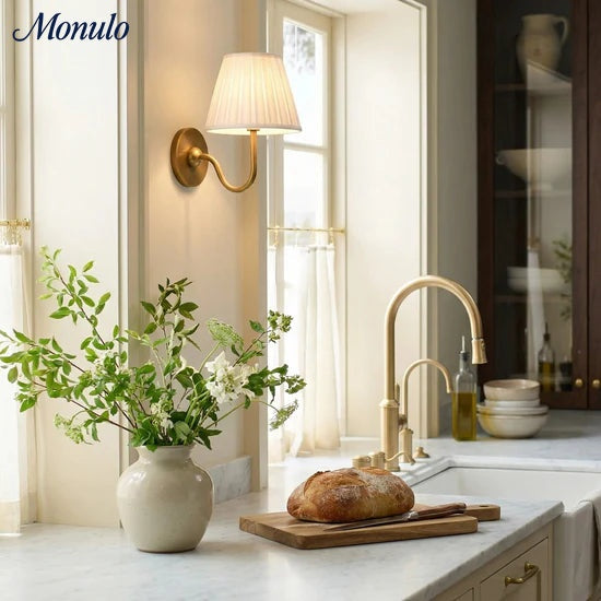 Wall Lamp with Pleated Fabric Shade | Classic Lighting for Bedroom and Living Room - Lamylie