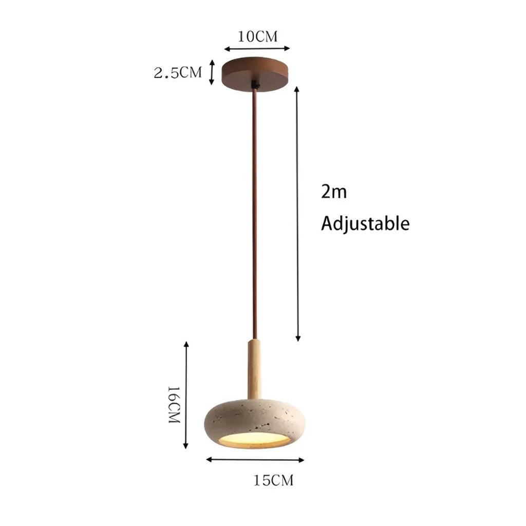 Travertine Hanging Light with Wooden Accent – Adjustable Cord, Warm Glow - Lamylie