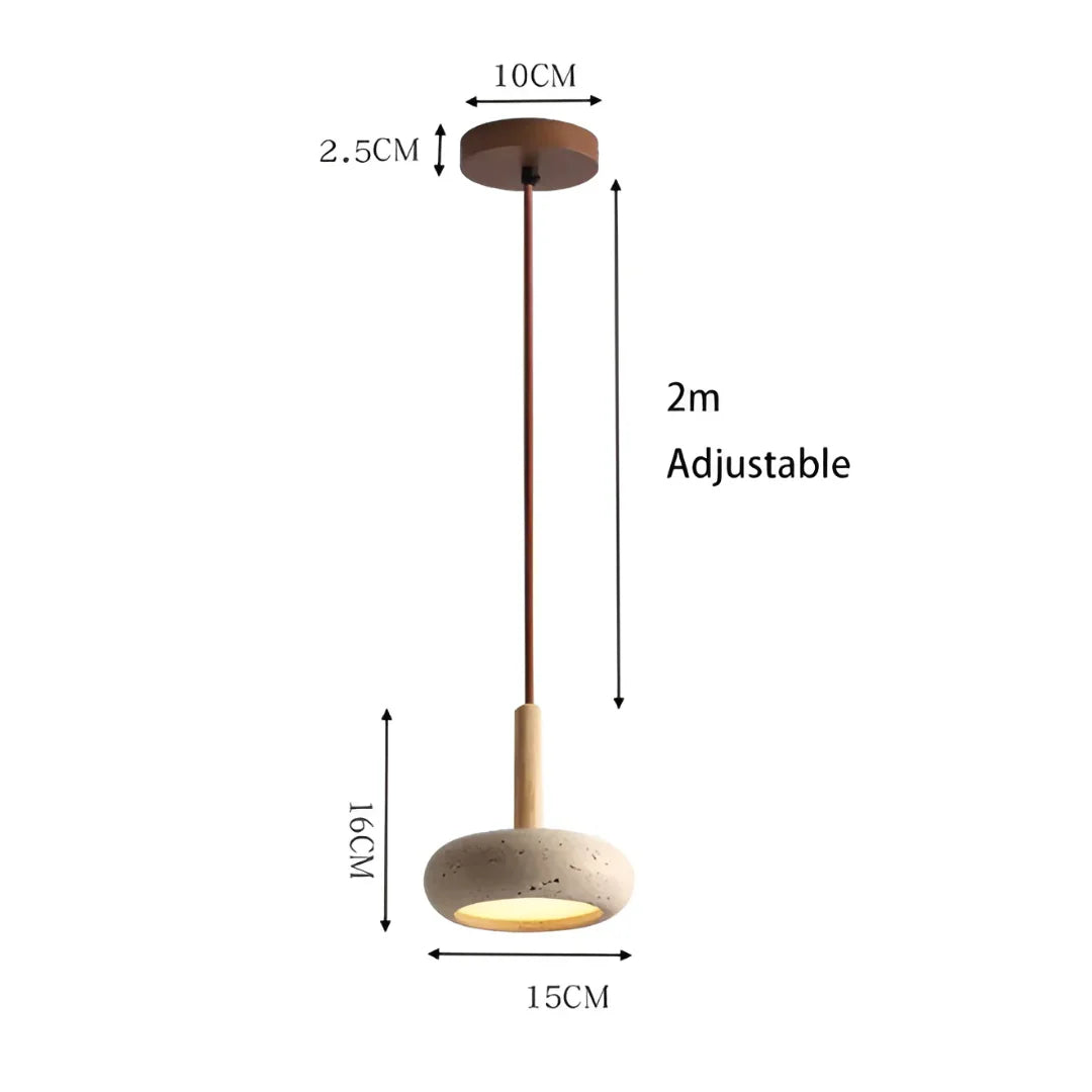 Travertine Hanging Light with Wooden Accent – Adjustable Cord, Warm Glow - Lamylie