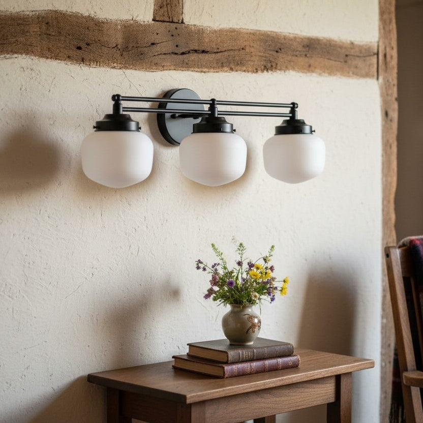 Globe Wall Lamp Classic Bathroom Schoolhouse Lighting Matte Opal Glass for Mirror and Sink - Lamylie