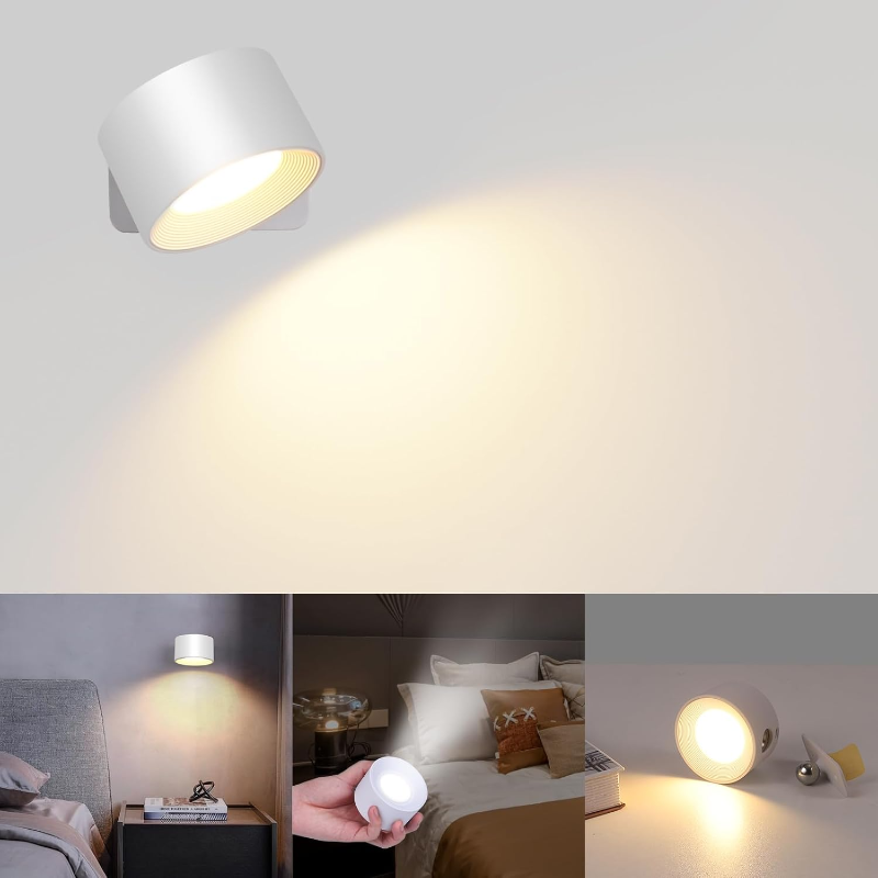 Rechargeable LED Wall Lamp with 360° Rotatable Head – Touch Sensor, Wire-Free Installation - Lamylie