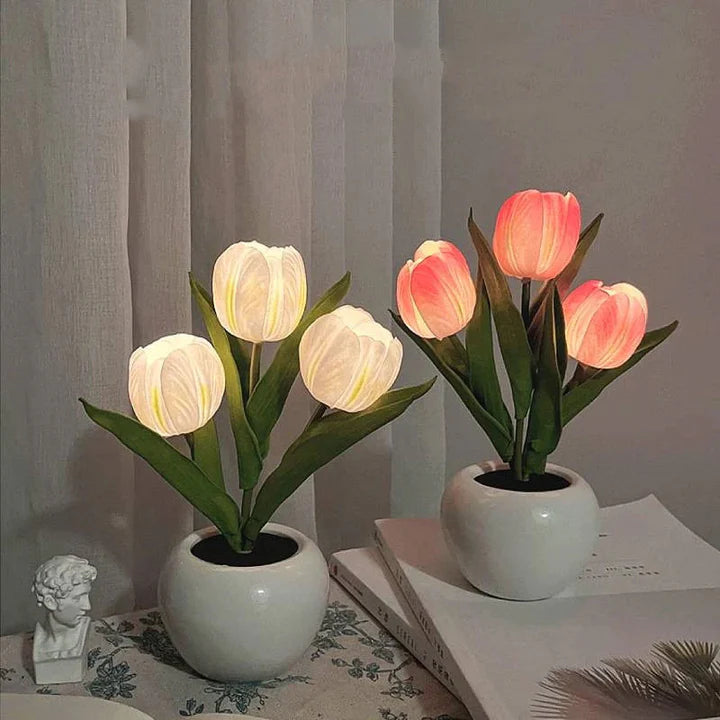 Tulip LED Desk Lamp in Ceramic Vase – Warm Ambient Light - Lamylie