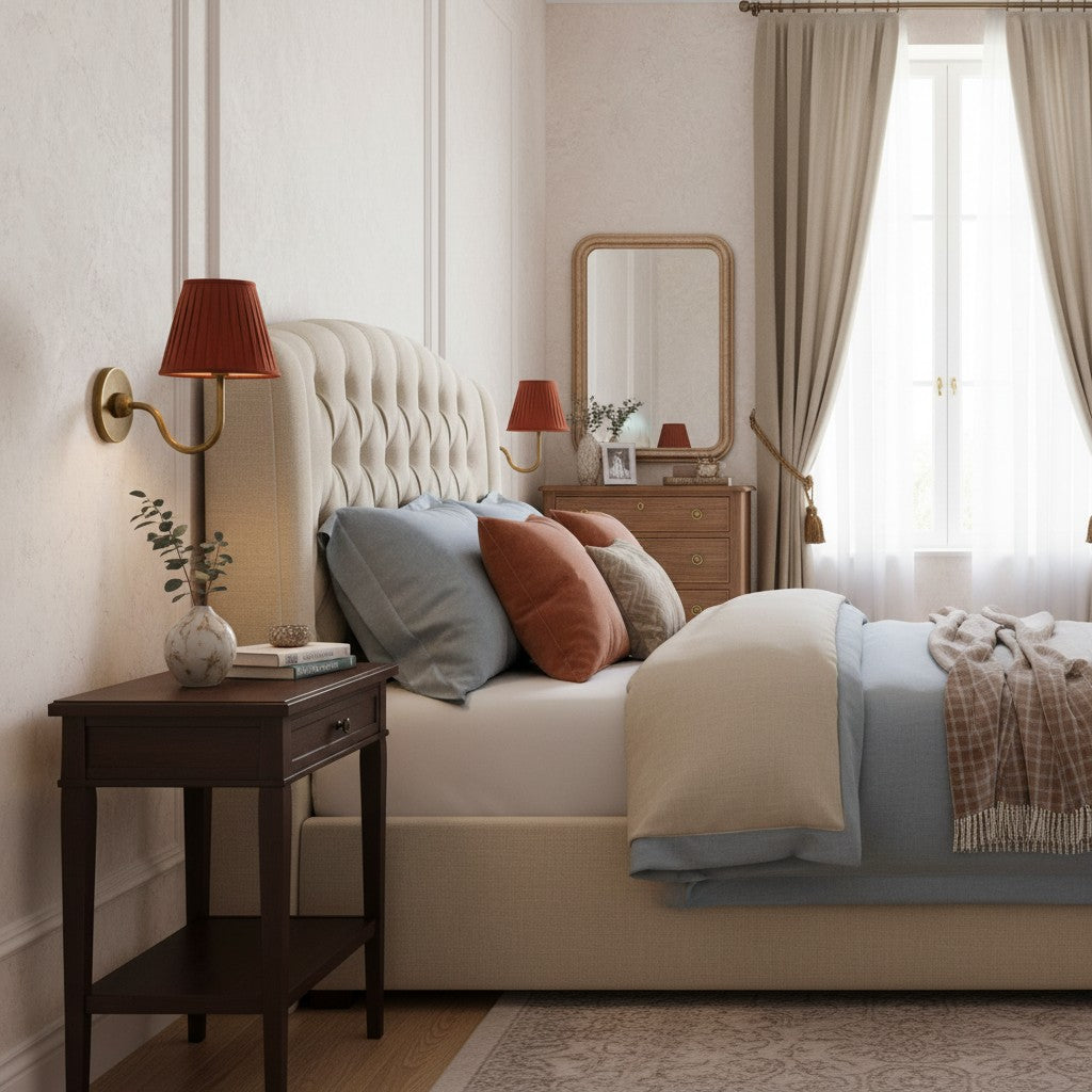 Wall Lamp with Pleated Fabric Shade | Classic Lighting for Bedroom and Living Room - Lamylie