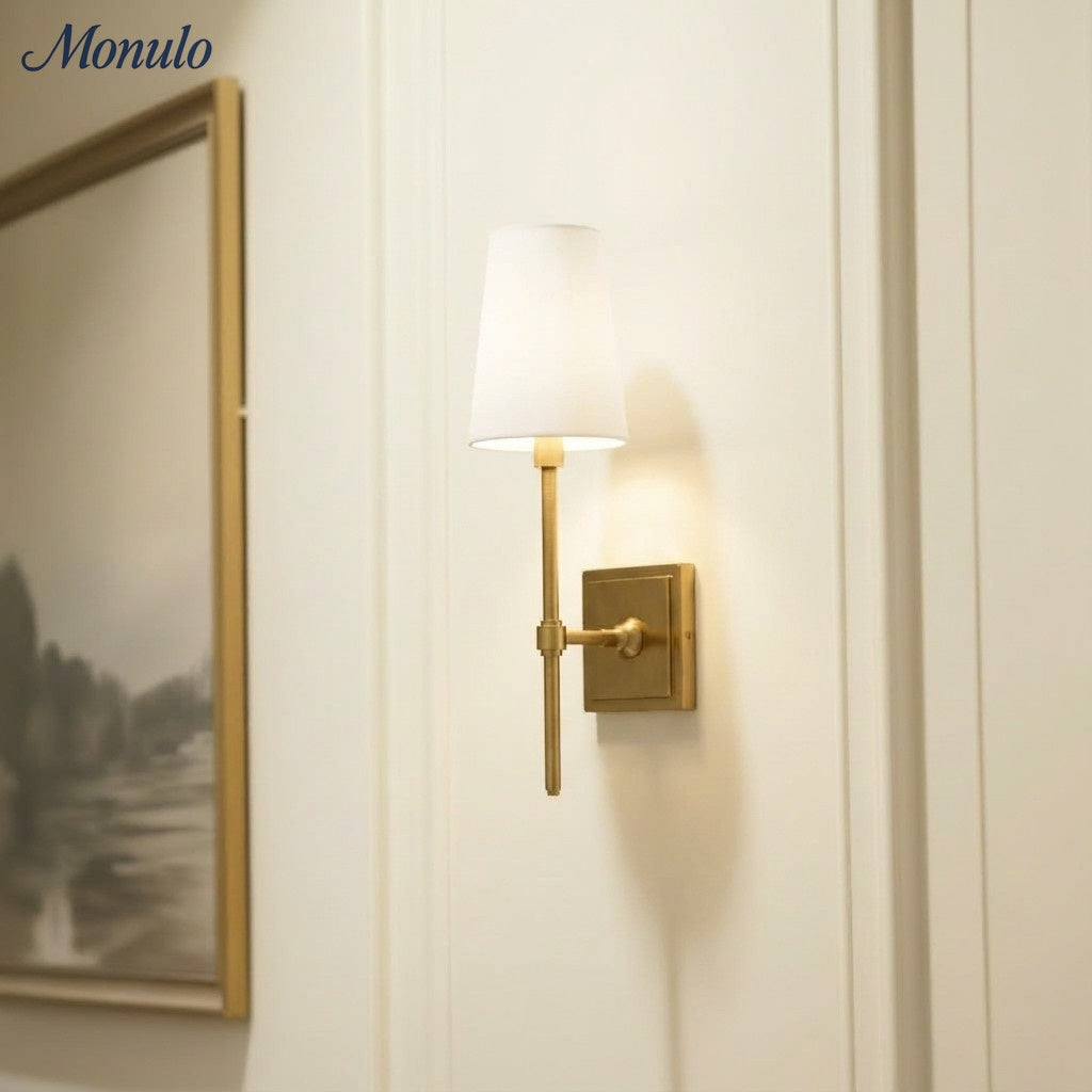 Wandleuchte mit Leinen-Schirm - Retro Metallwandleuchte für Schlafzimmer und Flur - Lamylie