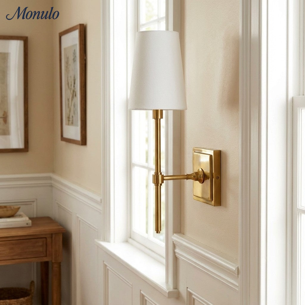 Wall Lamp with Linen Shade - Retro Metal Wall Lighting for Bedroom and Hall - Lamylie