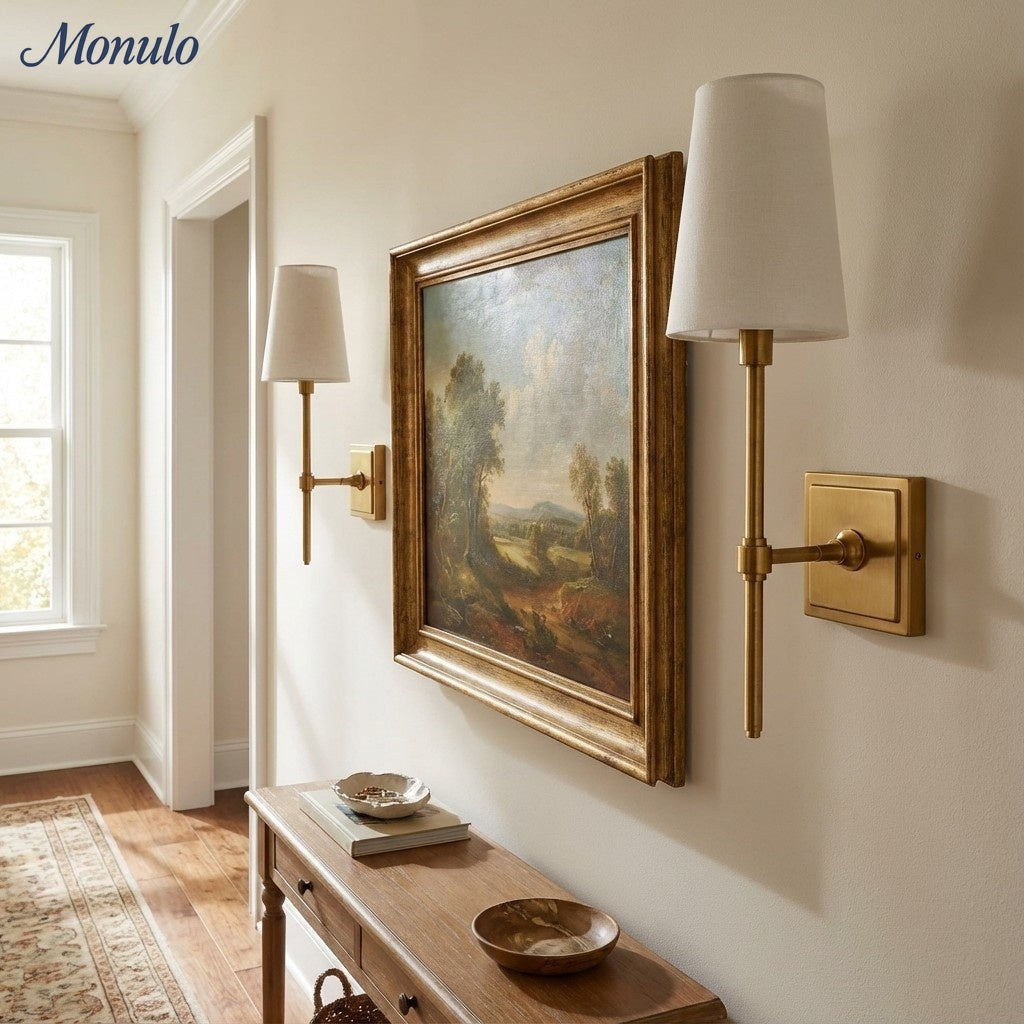 Wandleuchte mit Leinen-Schirm - Retro Metallwandleuchte für Schlafzimmer und Flur - Lamylie