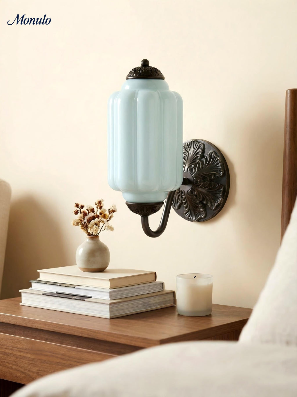 Milk Glass Wall Lamp Eloise for Hall and Bedroom | Vintage Wall Lighting with Milky White Glass - Lamylie