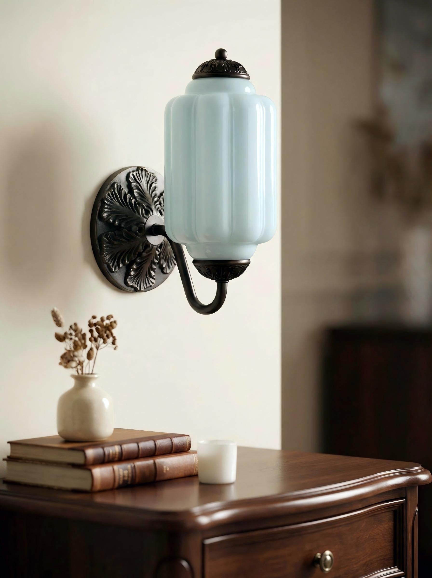 Milk Glass Wall Lamp Eloise for Hall and Bedroom | Vintage Wall Lighting with Milky White Glass - Lamylie