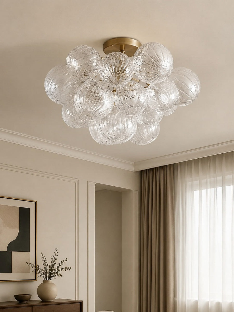 Ribbed Glass Ceiling Lamp Modern Low-Profile Design Bedroom Living Room Hall - Lamylie